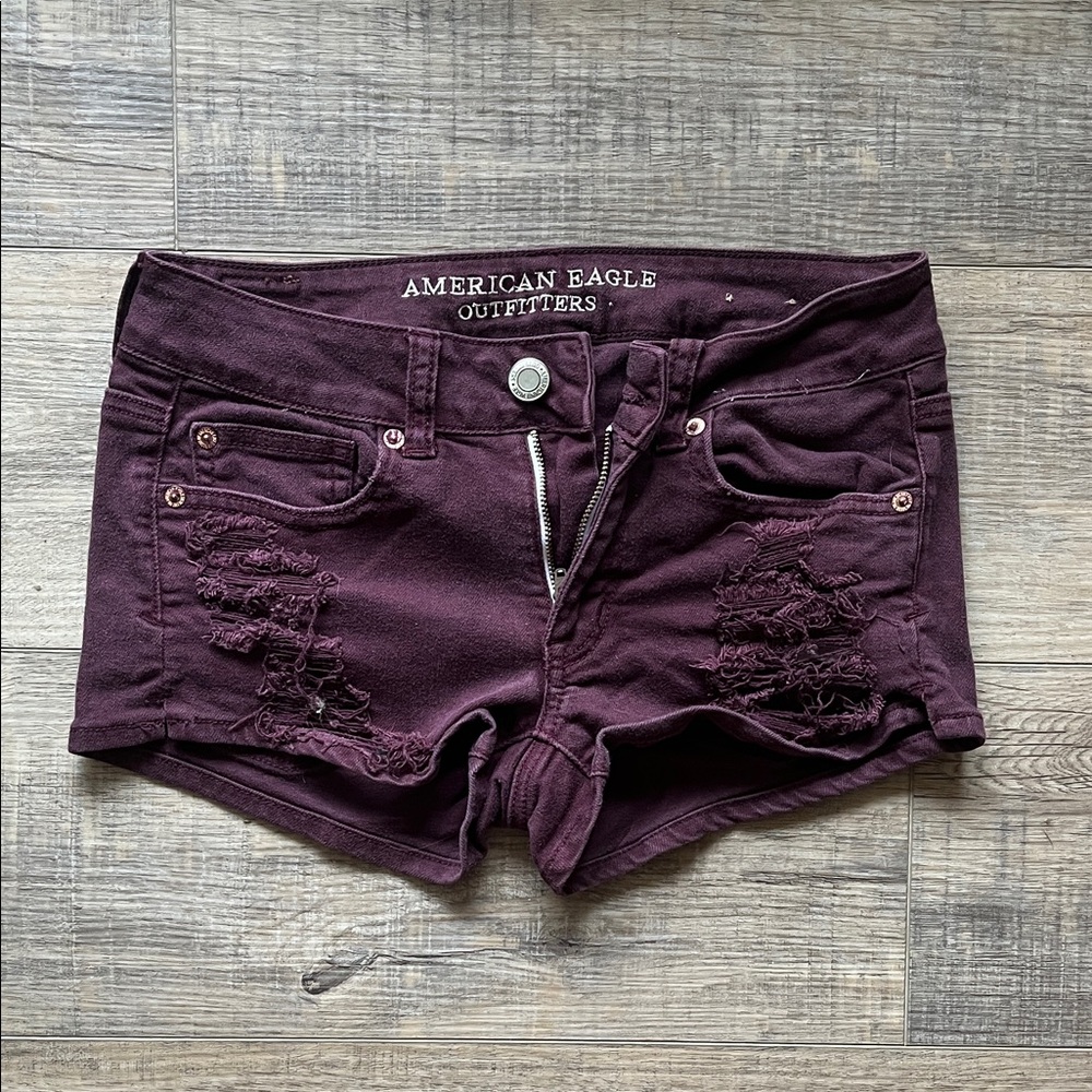 Vintage American Eagle Outfitters Women's Maroon Jean Shorts